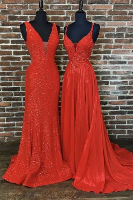 Red Long Prom Dress Red Sequins Evening Dress M1801