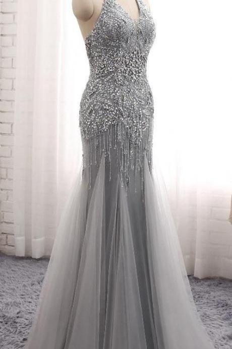 Fashion Mermaid Floor-length Prom Dress With Full Beading,long Formal Dress M1809