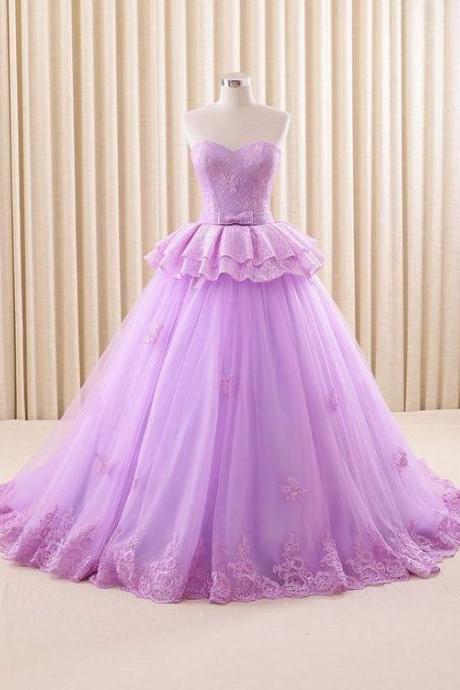 Strapless Purple Lace Ball Gown Formal Evening Gown M1813