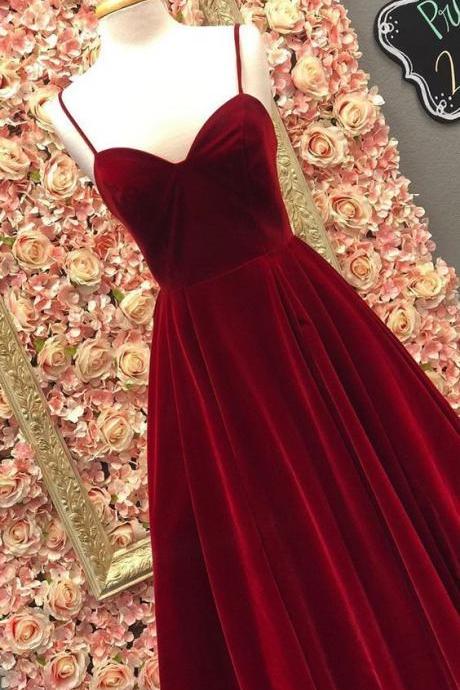 A Line Deep V Neck Floor Length Burgundy Prom Dress With Pockets M1821