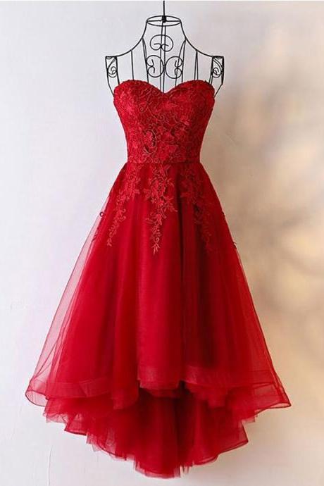 Beautiful Tulle High Low Simple Red Homecoming Dresses, Lace-up Back Formal Dress, Prom Dress M1830