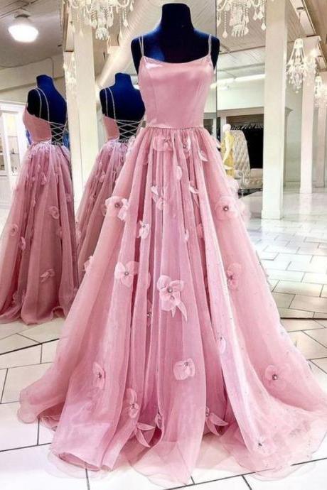 Spark Queen Pink Tulle Long Prom Dress Pink Tulle Formal Dress M1849