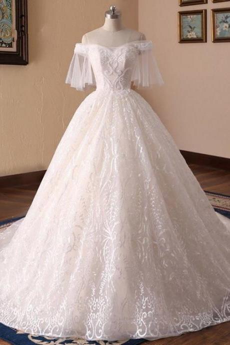 Lace Wedding Dresses With Short Sleeves,princess Ball Gown Wedding Dress M1865