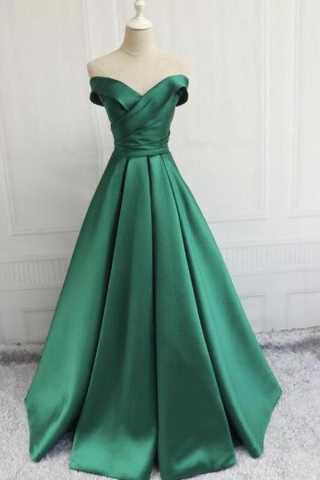 Green Off Shoulder Fashionable Long Evening Dress, Satin Long Prom Dress M1867