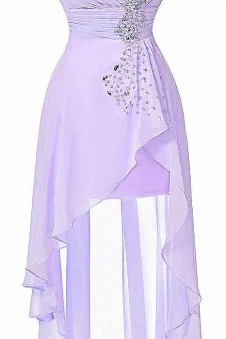 Lovely High Low Lavender Short Chiffon Sweetheart Prom Dresses M1871
