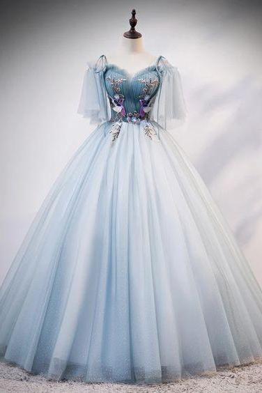 Light Blue Embroidery Vintage Ball Gown Long Dress Vintage Medieval Dress M1878