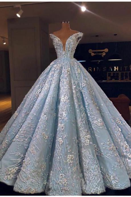 Blue Long Prom Dress, Ball Gown Evening Dress M1882