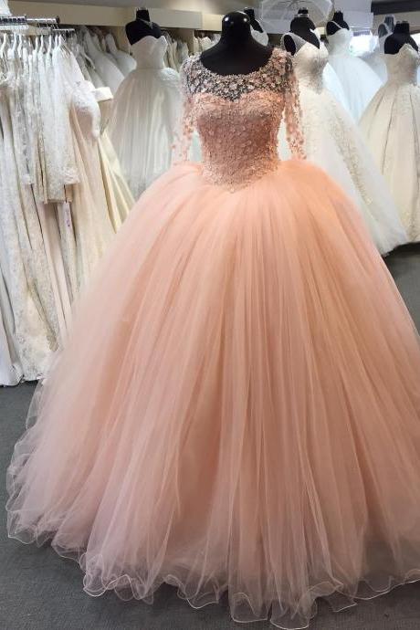 Fashion Ball Gown Quinceanera Dresses Custom Made Scoop Tulle Wedding Party Gowns ,sexy Pricess Quinceanera Gowns M1884