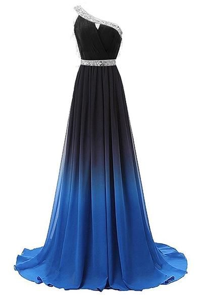 One Shoulder Ombre Beaded Long Evening Prom Dresses, Sweet 16 Dresses M1898