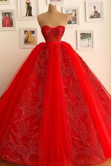 A Line Red Long Ball Gown Prom Dress M1965