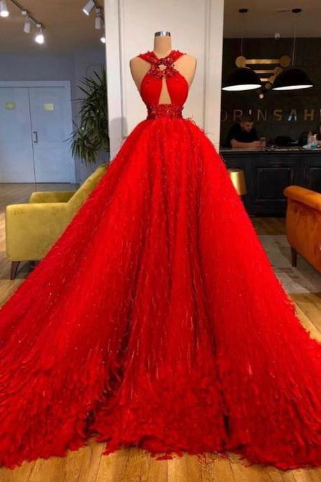 Unique A-line Red Prom Dress ,handmade Long Evening Dress M2005