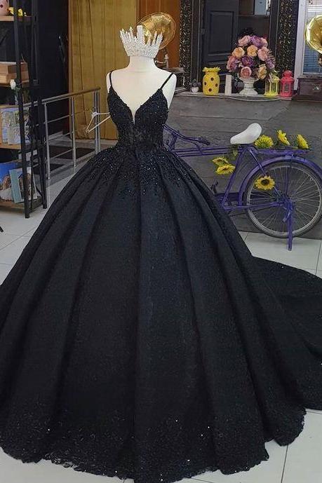 Black Ball Gown Prom Dress Long Evening Dresses Gowns M2023