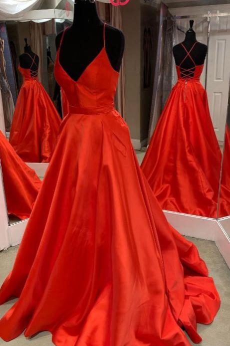 Simple Strappy Red Long Prom Dress M2058