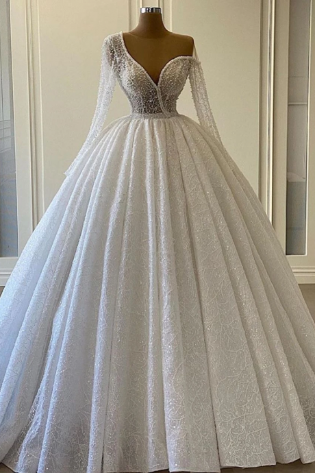 Ball Gown Plus Size Wedding Dress Sequins Vintage One Shoulder Wedding Gowns M2061