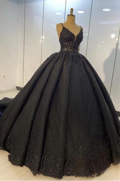 Black Lace Ball Gown Dresses For Wedding Prom Evening Gown M2080