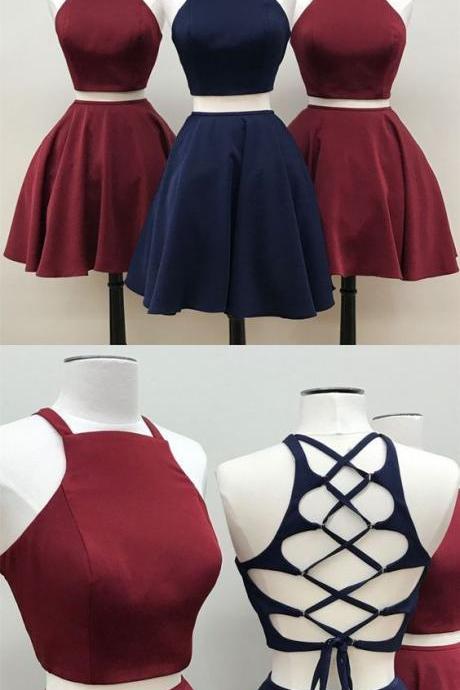Two Piece Homecoming Dress, Short Prom Dress, Burgundy/navy Blue Party Dress M2126