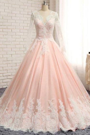 Charming Prom Dress，appliques Prom Dress,long-sleeves Evening Dress,v-neck Prom Dress M2127