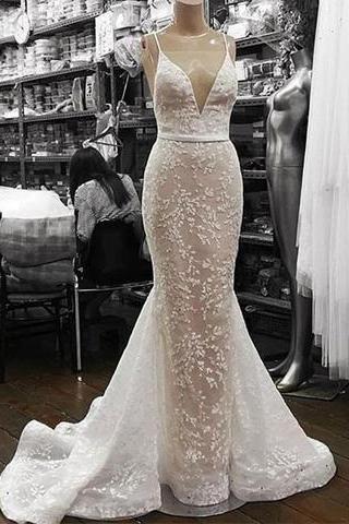 Elegant Formal Mermaid Lace White Long Prom Dress M2147