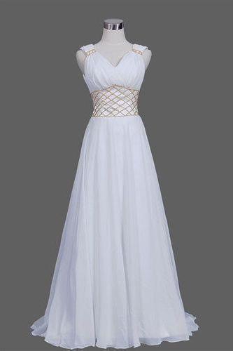 A Line Prom Dress,white Prom Dress, Long Woman Dresses M2149
