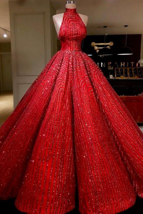 Ball Gown Red Prom Dresse Sequins Shinning Long Evening Dresses Gowns M2167