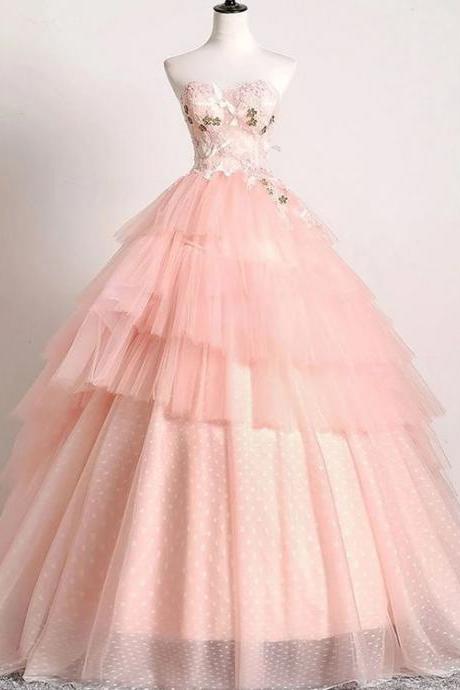 Ball Gown Long Pink Prom Dress With Lace M2176