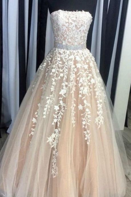 Strapless Prom Dress, Champagne Prom Dress m2201