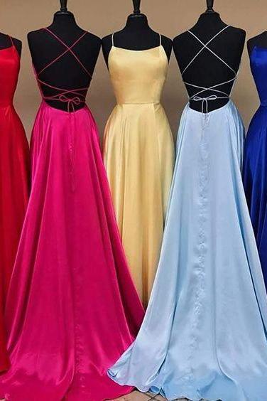 Sexy Backless Long Blue Prom Party Dresses A Line Floor Length Formal Women Gowns M2203