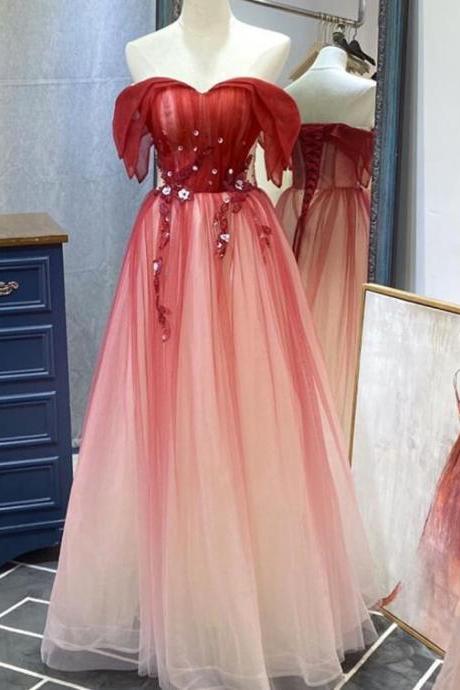 Charming Red Tulle Gradient Long Party Dress 2021, Junior Prom Dress M2228