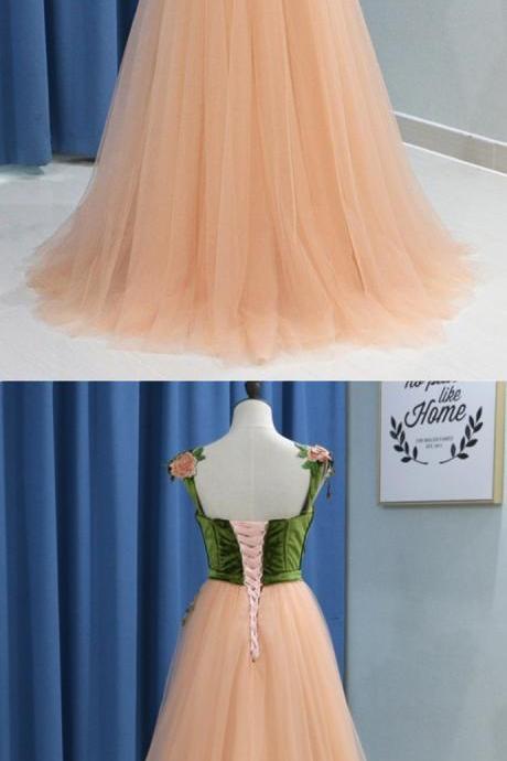 Sweetheart Tulle Spaghetti Straps Long Prom Dress, Green Velvet Girls Pageant Evening Dress M2243