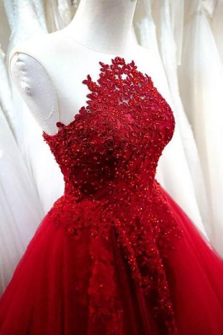 Charming Prom Dress,sexy Prom Dress,red A Line Prom Dress,tulle Evening Dress M2275