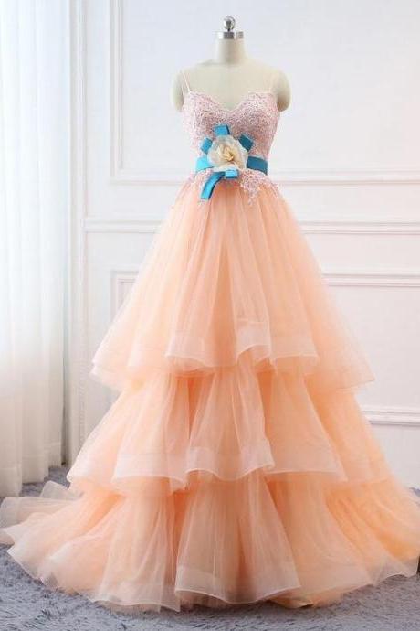 Custom Prom Ball Gown Plus Size Long 2021 Women Formal Dresses Tulle Orange Pink Quinceanera Dress M2301