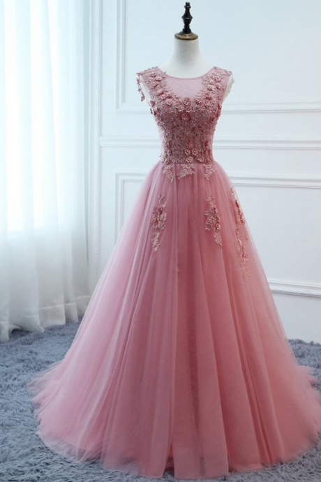 Elegant Pink Ball Gown Tulle Women Formal Evening Prom Dress Long Floral Bridal Beach Gown Lace Wedding Party Dress M2304