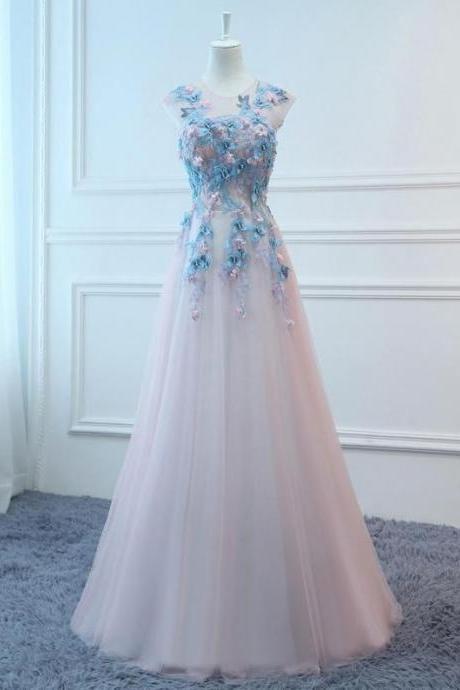 2021 Prom Dresses Long Pink&blue Butterfly Evening Dress Floral Tulle Dress M2306