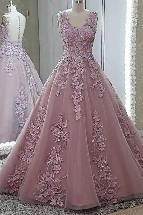 Pink Tulle Appliqué Prom Dress Evening Dress M2329