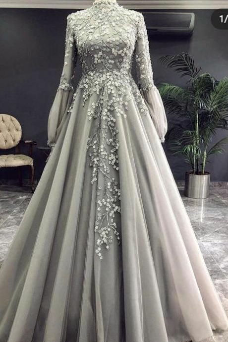 Grey Long Prom Dress Evening Dress M2333