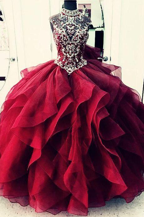 Charming Prom Dress, Elegant Tulle Ruffles Quinceanera Dresses, Crystal Beaded Formal Evening Dress M2347