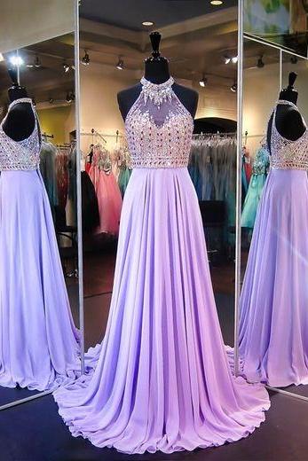 A Line Cowl Neck Sleeveless Open Back Long Prom Dress With Beading,long Evening Dress,formal Gown M2421