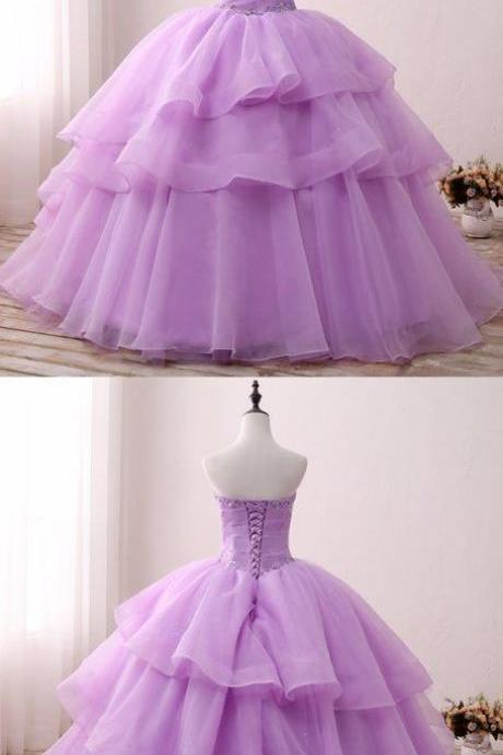 Sweetheart Lavender Tulle Beaded Quinceanera Prom Dress M2459