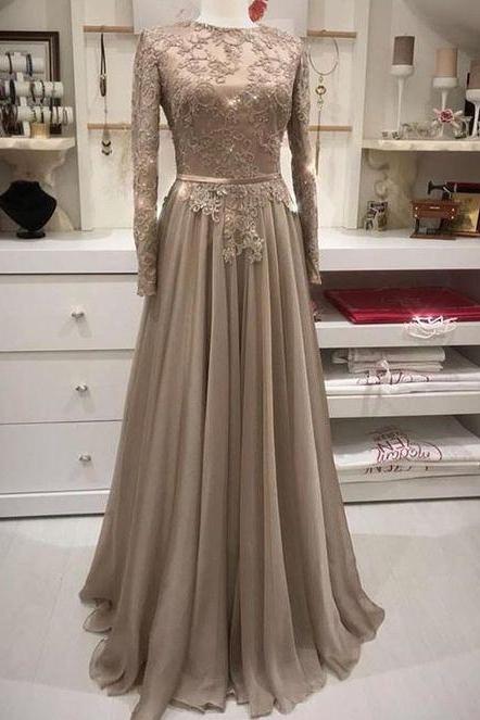 Long Sleeve Evening Gown Vintage Stunning Charming Prom Gowns M2464