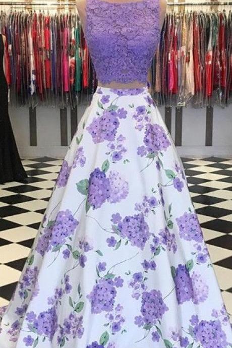 Exquisite Bateau 2 Pieces Prom Dresses Satin A-line Prom Gowns M2477