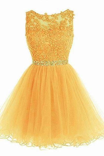 Lovely Tulle Short Lace Beaded Prom Dress 2021, Tulle Homecoming Dress M2528