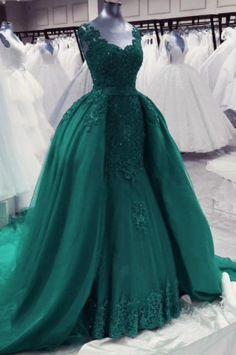 Green Lace Mermaid Prom Dresses M2543
