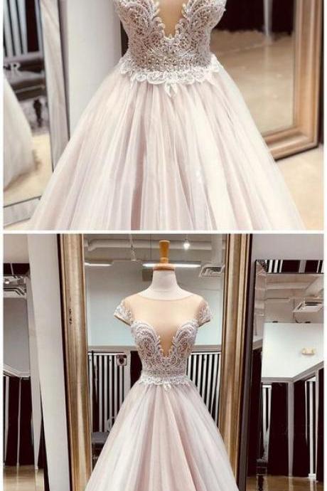 A-line Scoop Custom Long Prom Dresses Lace Evening Dress M2552