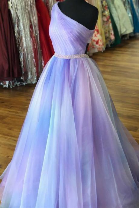 One Shoulder Ombre Lavender Long Prom Dress M2560