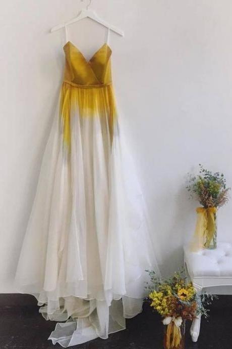 Ombre V-neck A-line Prom Dress, Long Prom Dress, Evening Dress,prom Dress M2579