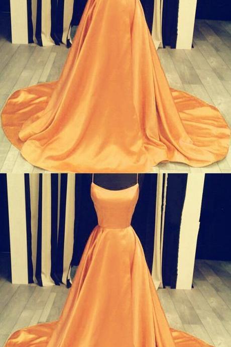 Gold Prom Long Satin Dress Leg Split With Open Back Prom Dresses M2590