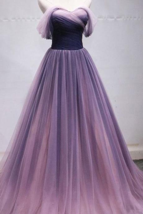 Off Shoulder Tulle Long Ombre Prom Dresses, Princess Formal Gown M2602