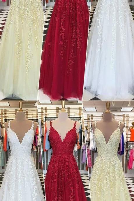 Lace Long Prom Dresses, Formal A Line Prom Gowns, Pretty Evening Party Dresses For Teens M2615