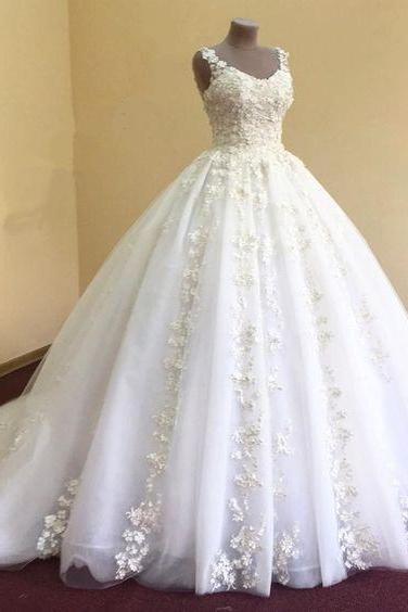 Wedding Dresses, Wedding Gown,elegant Lace Appliques V Neck White Organza Ball Gowns Wedding Dress M2624