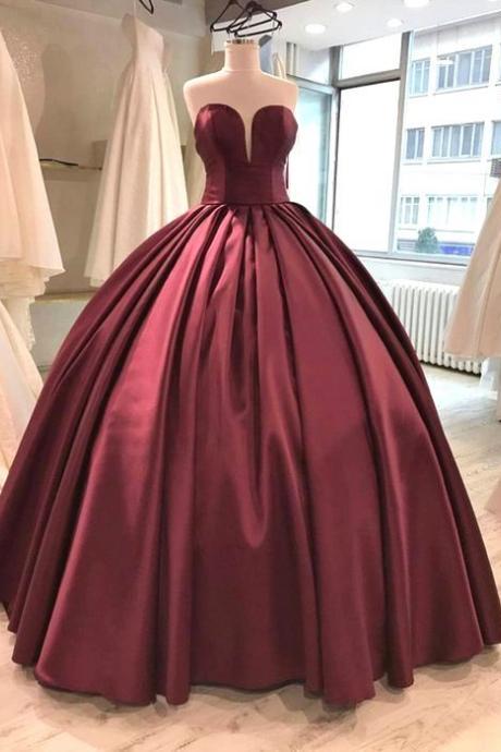 Simple Prom Dress, Burgundy Prom Dress, Long Prom Dress M2627